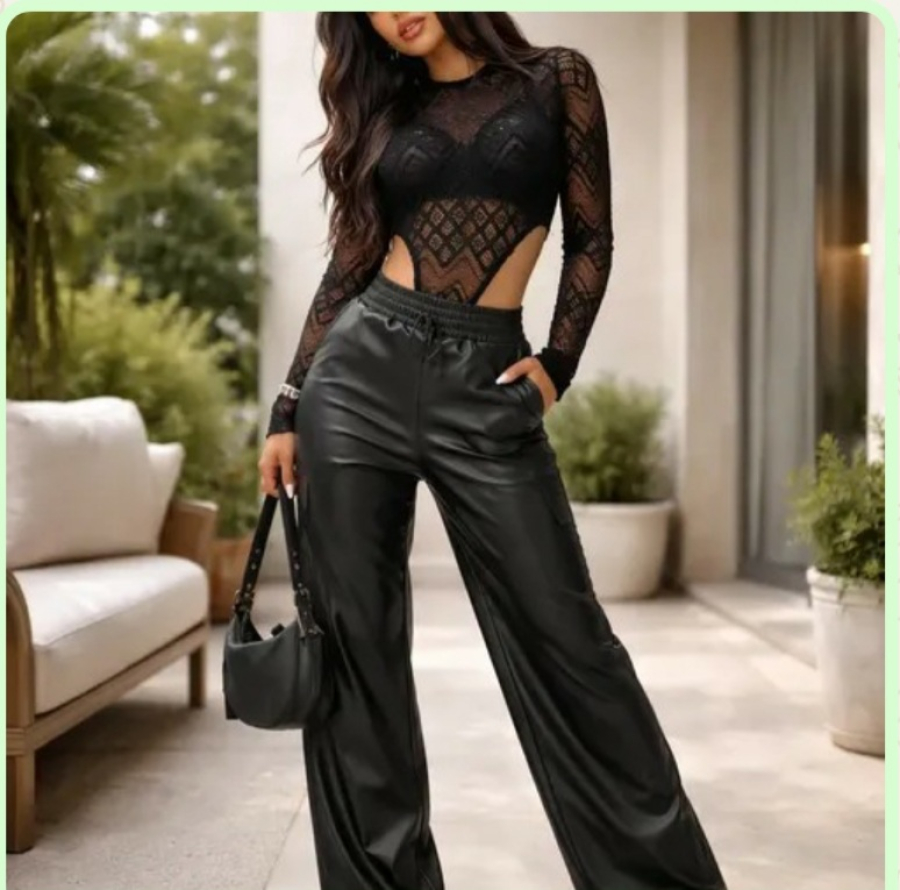 Calça de Couro Feminina Wide Leg Cargo - A Tendência do Momento (clica no link)